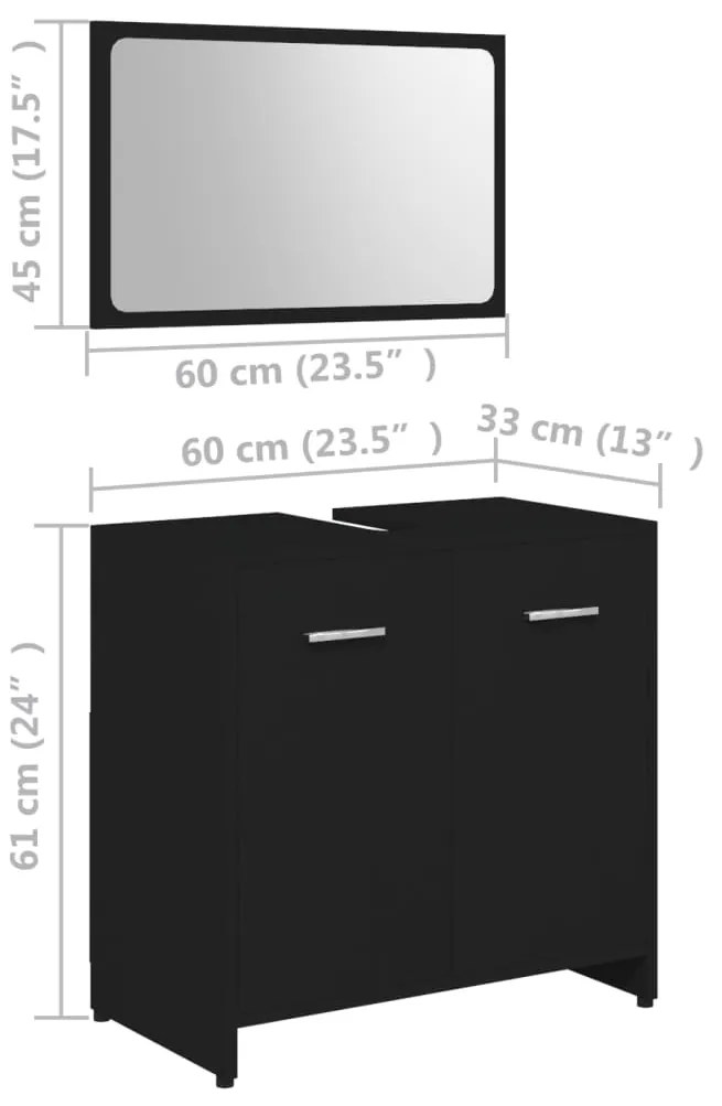 3 pcs conjunto de móveis de casa de banho contraplacado preto
