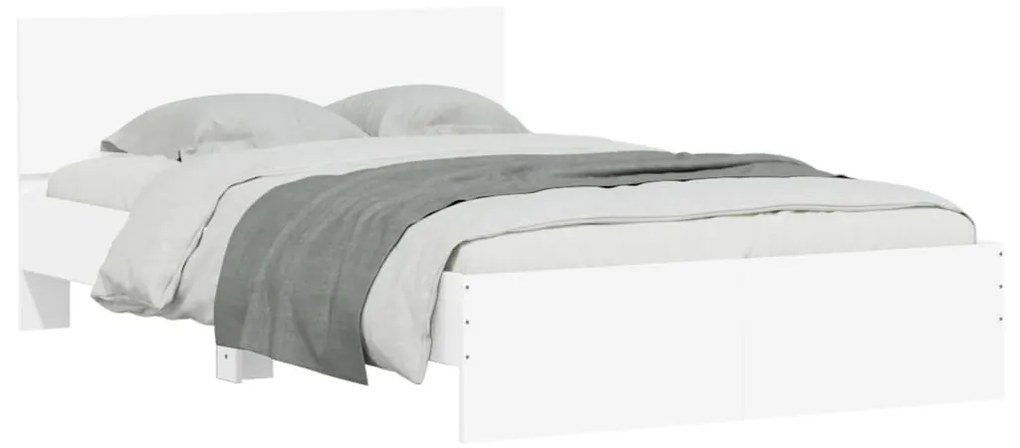 Estrutura de cama com cabeceira e luzes LED 135x190 cm branco