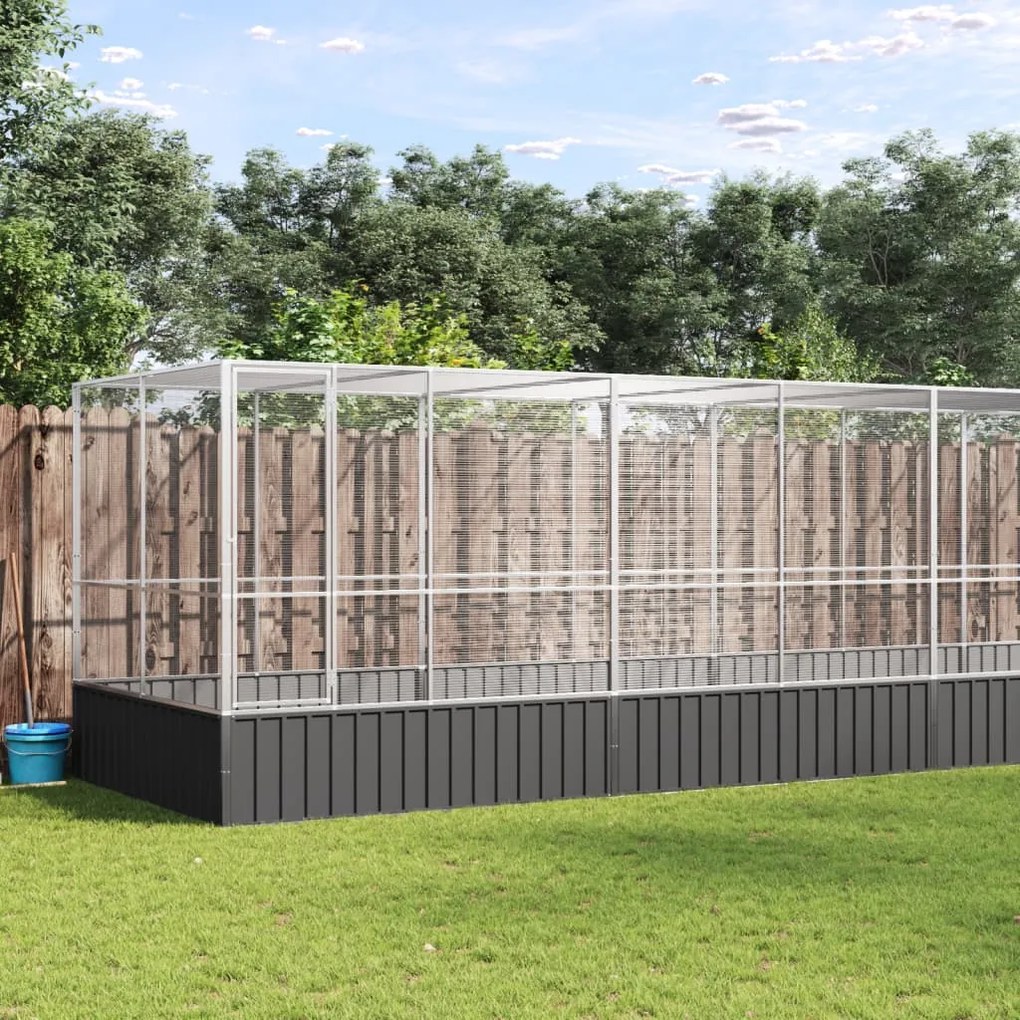 vidaXL Aviário com extensão 1246x207x212 cm aço prateado