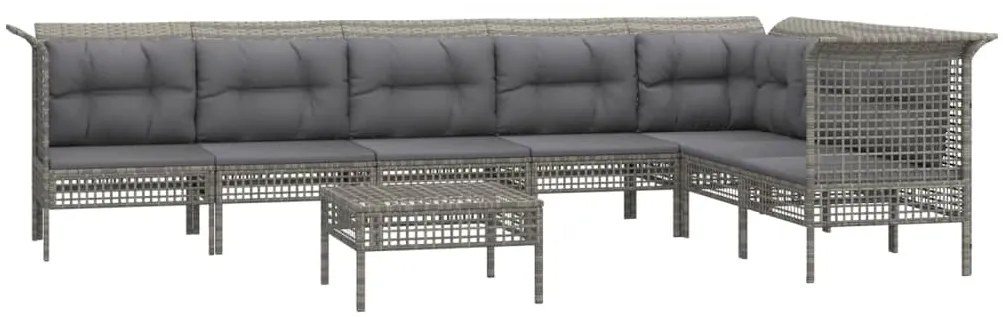 8 pcs conjunto lounge de jardim c/ almofadões vime PE cinzento