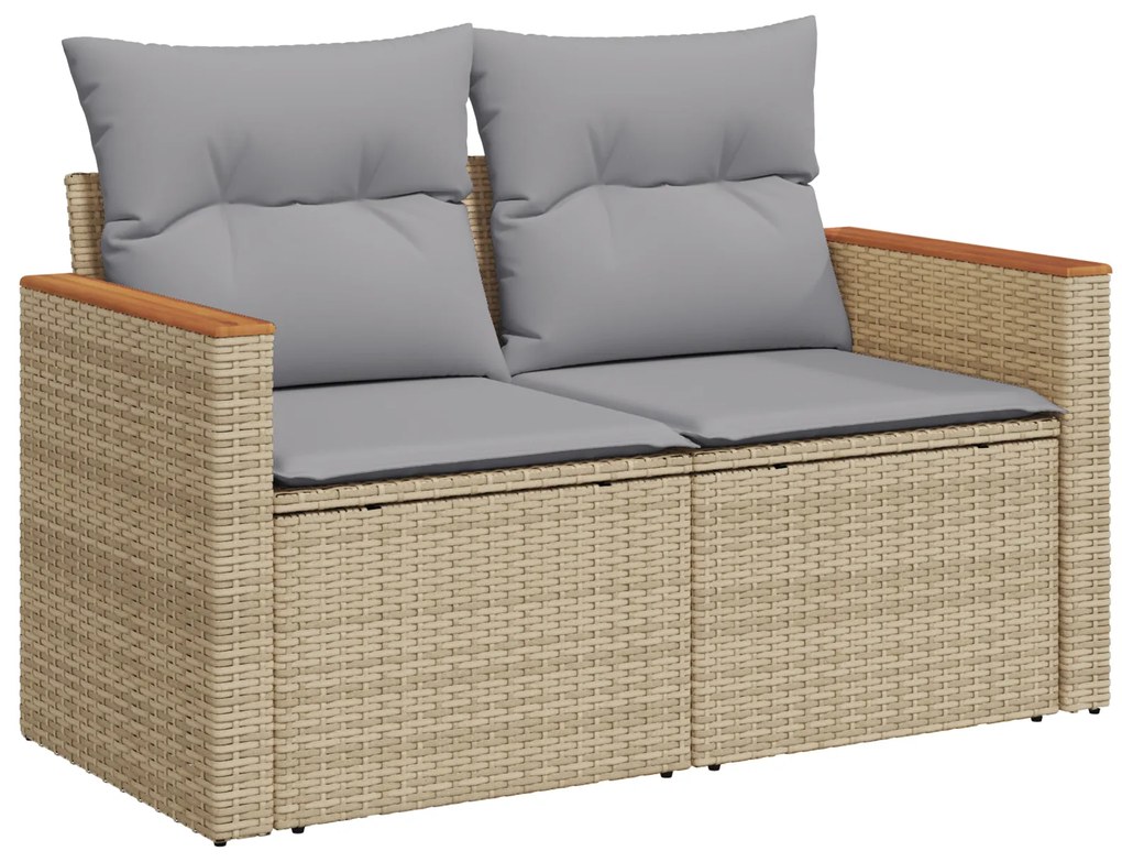 Conjunto de Sofá de Jardim de 9 peças com Almofadas em Bege de Vime Po