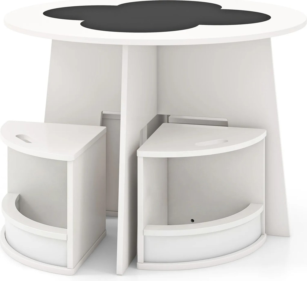 Conjunto de Mesa Redonda e 4 Bancos Infantis, 70 x 70 x 49 cm, Design Empilhável, Branco