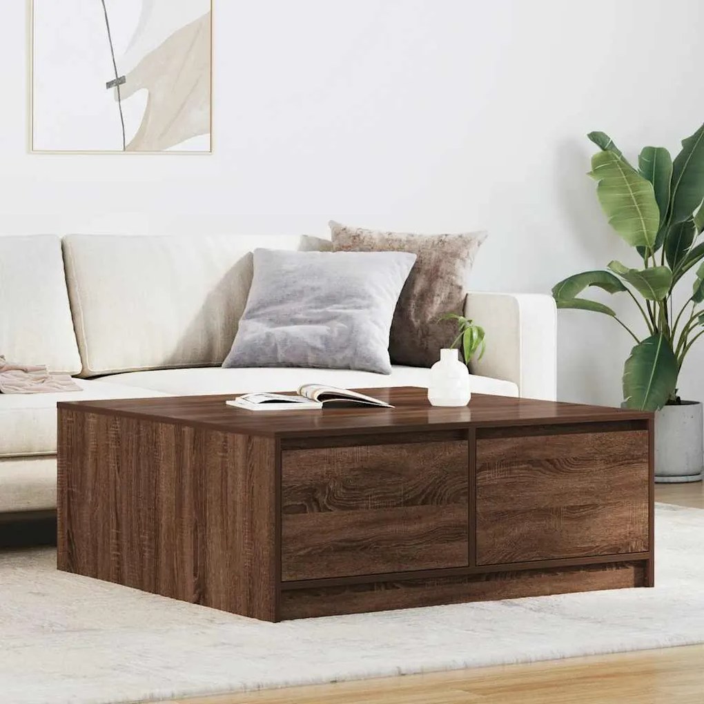 vidaXL Mesa de centro com gavetas 100x100x40 cm carvalho castanho