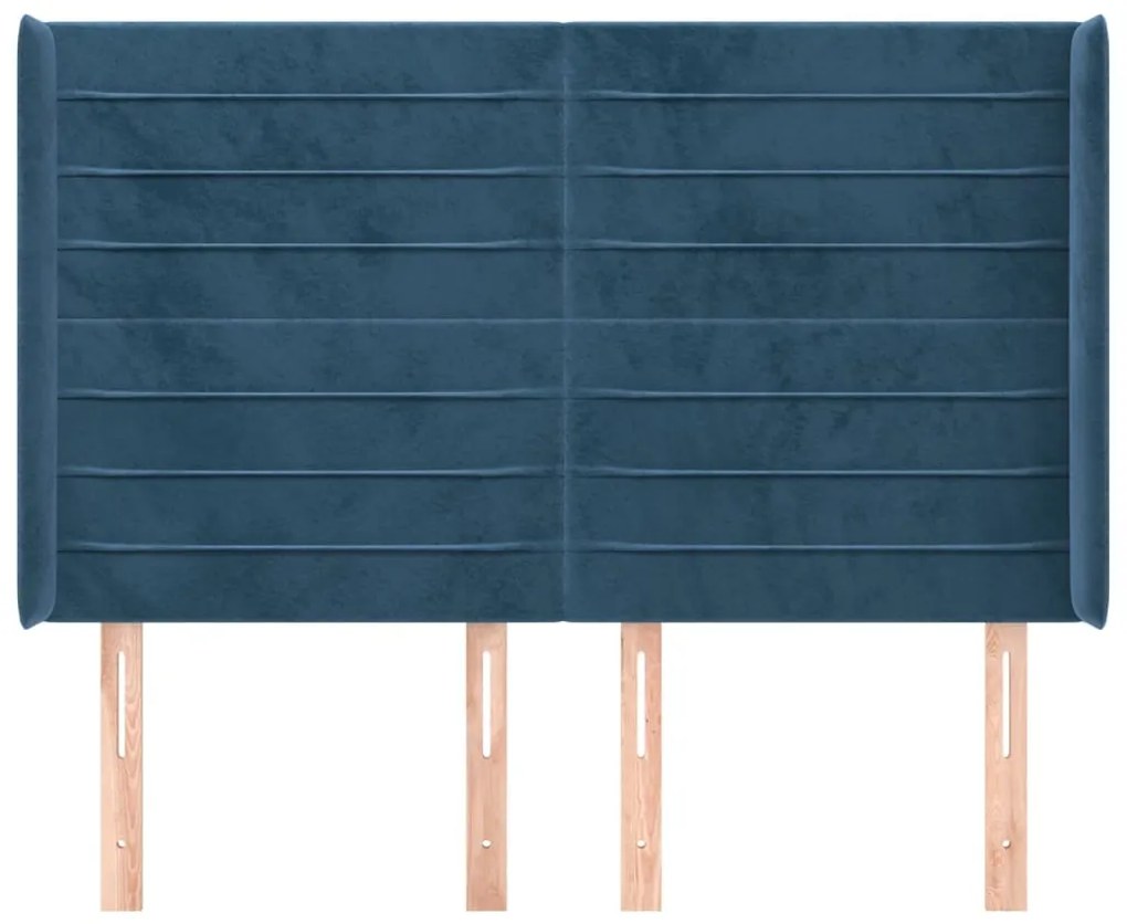 Cabeceira cama c/ abas veludo 147x16x118/128 cm azul-escuro