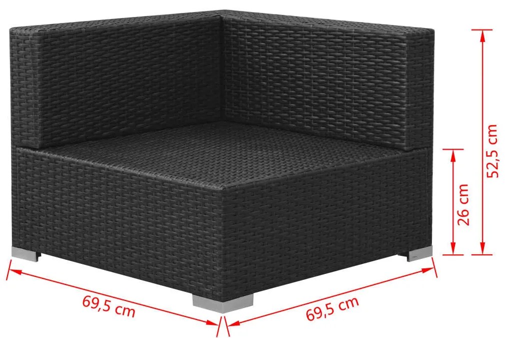 3 pcs conjunto lounge de jardim c/ almofadões vime PE preto