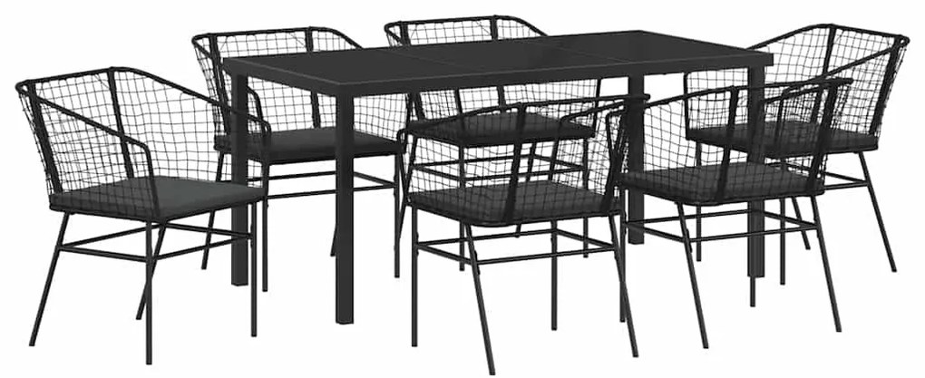 Conjunto de Jantar de Jardim com 7 Peças e Almofadas Pretas de Polirat