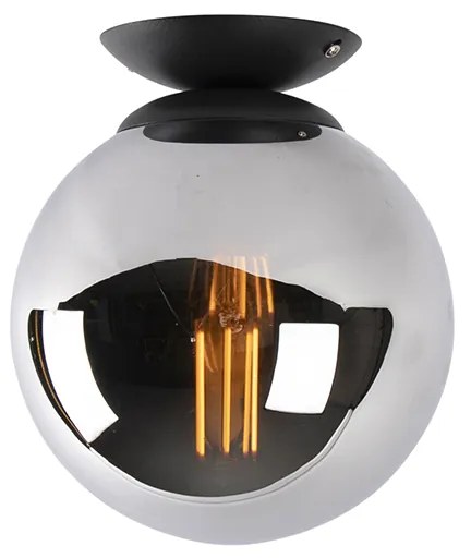 Candeeiro de teto Art Deco preto com vidro fumê - Pallon Art Deco