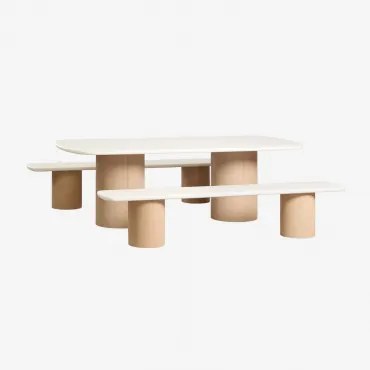 Conjunto De Mesa Retangular 230x110 Cm E 2 Bancos De Jardim Em Cimento E Madeira De Acácia Sharpay Marrom Acácia Claro - Sklum