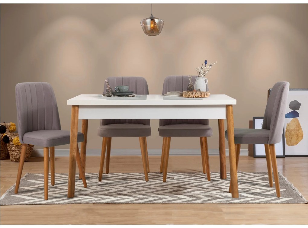 Conjunto de Mesa e Cadeiras Costa – Pinho Atlântico, Branco, Cinzento