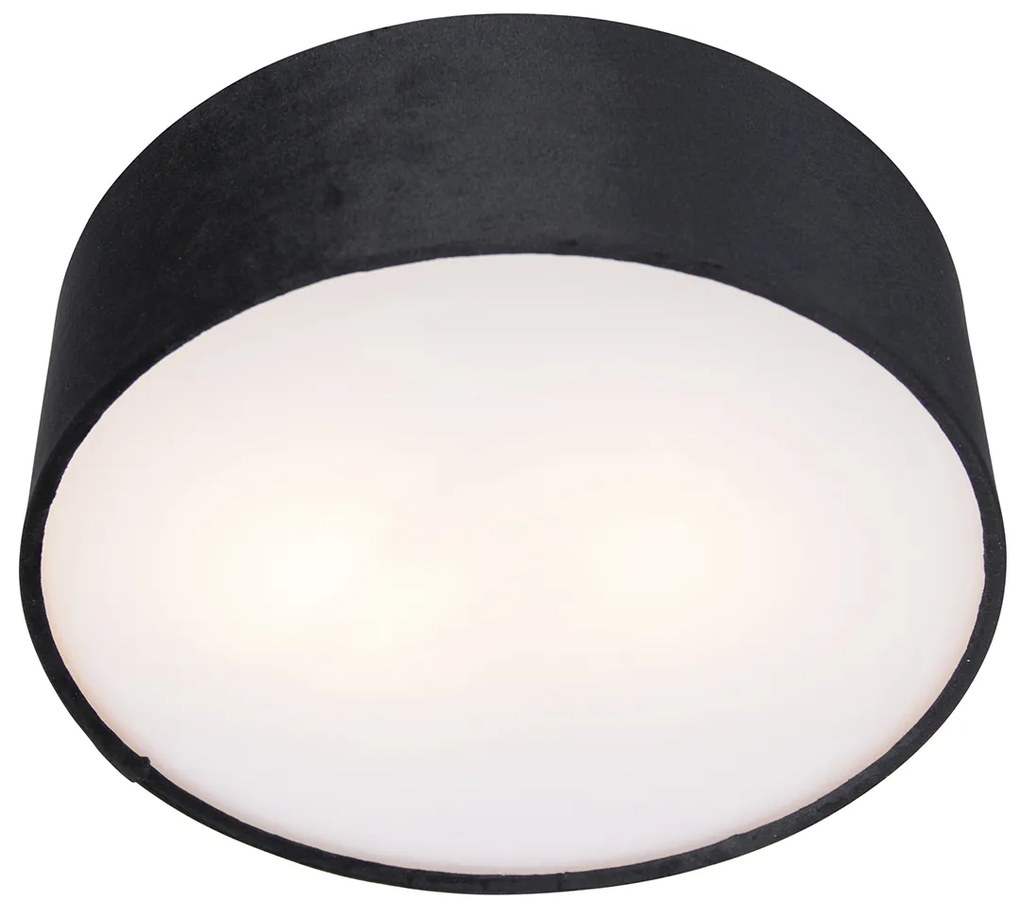 Candeeiro de teto moderno preto 30 cm com interior dourado - Drum Moderno