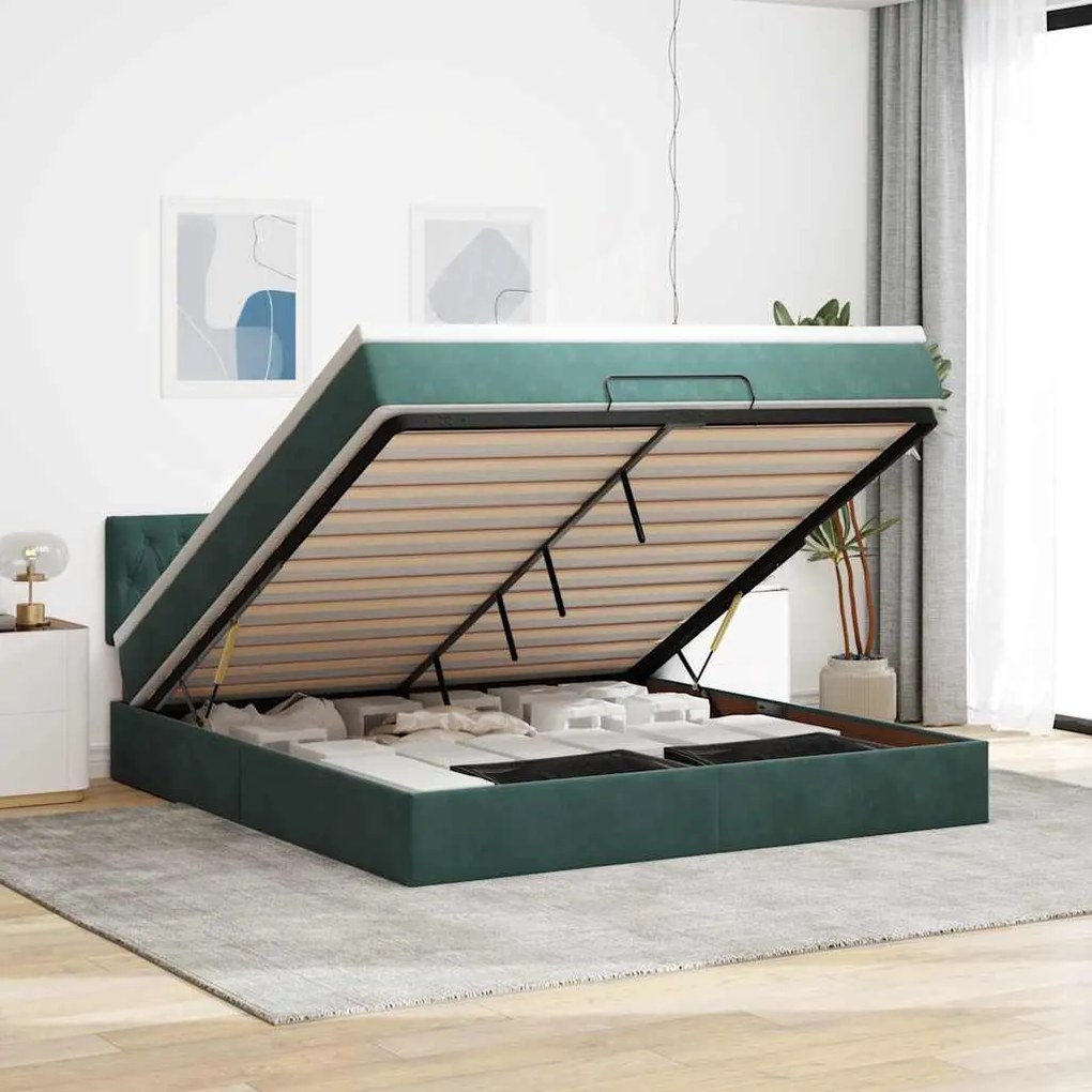 vidaXL Estrutura de cama otomana com colchão 180x200 cm verde escuro