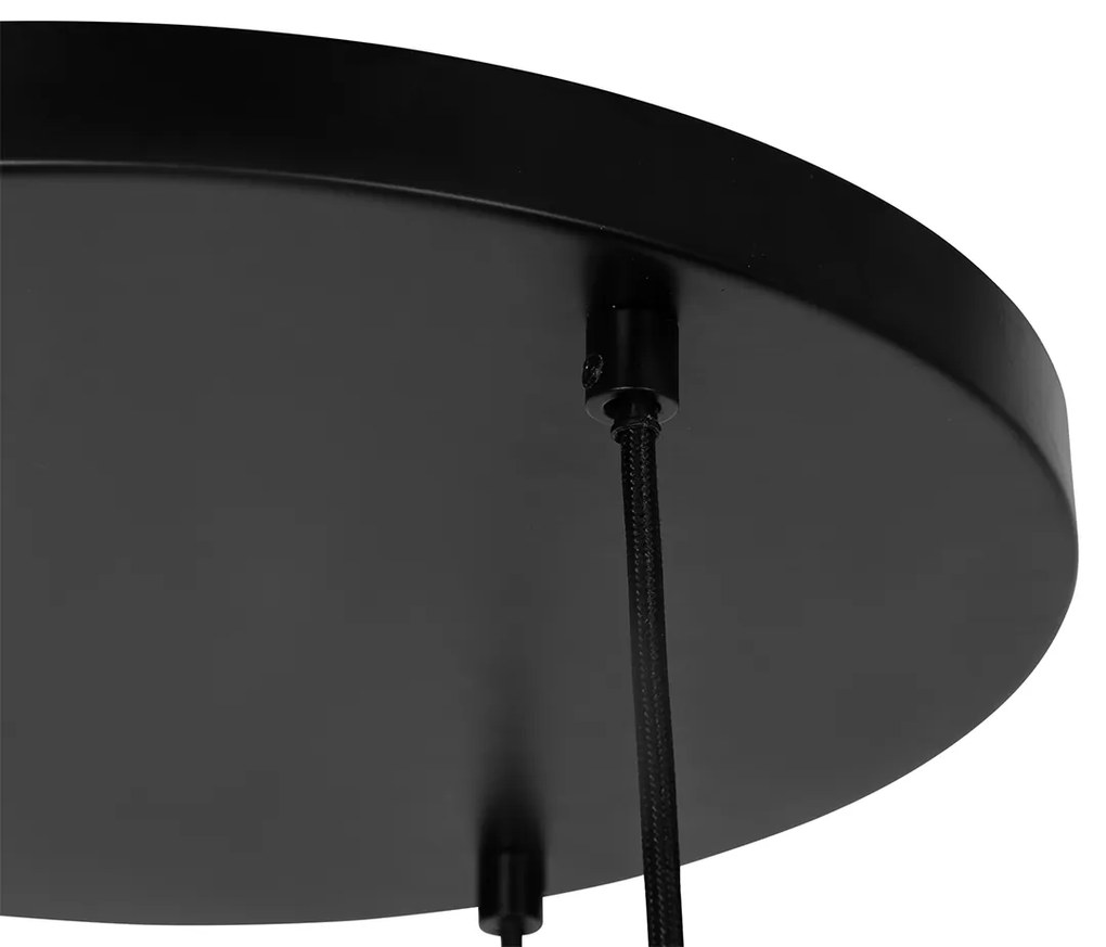 Candeeiro de suspensão preto com vidro fumê redondo 3 luzes - Kevin Art Deco