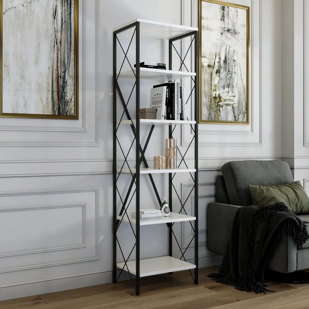 Estante Suadiye – Branco/Preto – 50x180x30 cm