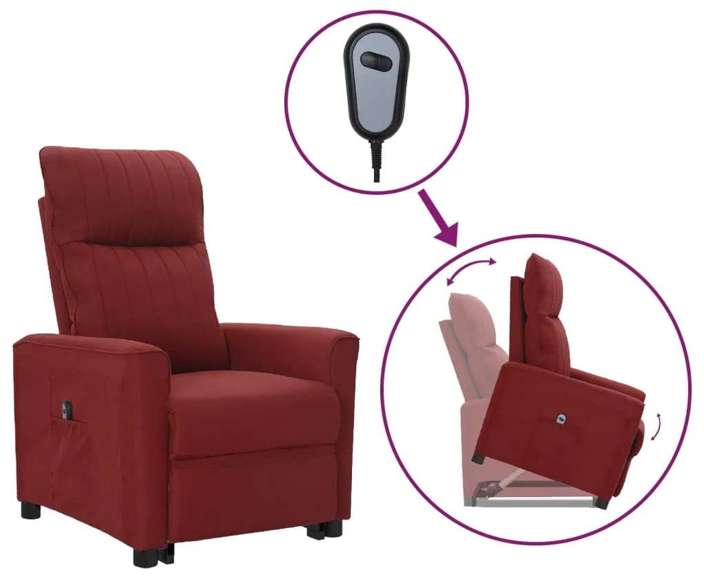 vidaXL Poltrona elevatória tecido vermelho tinto