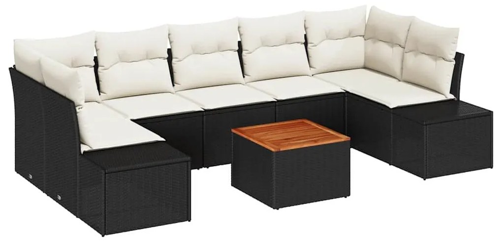 Sofá de Jardim 8 Peças com Almofadas de Poly Rattan Preto
