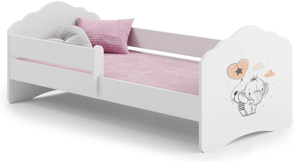 Cama infantil Wave elefante 160x80 com barra de proteção branca - colchão e estrado incluído