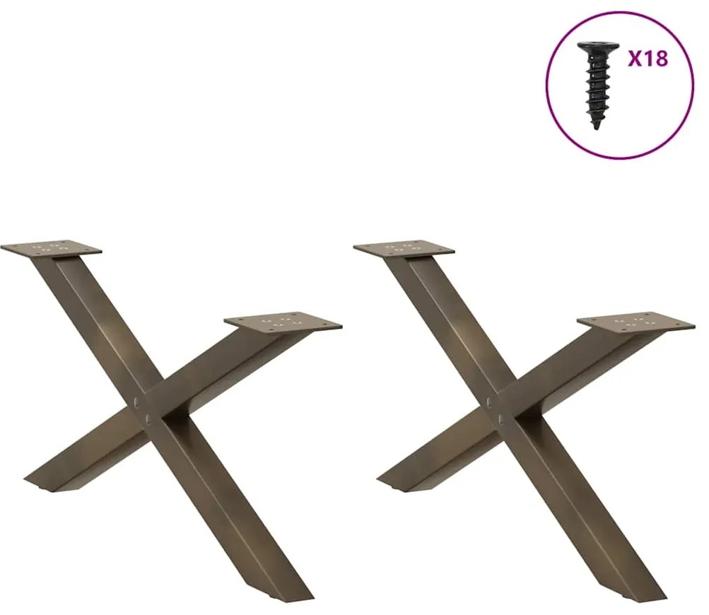Pés para mesa de centro em formato de X, 2 peças, aço natural, 70x(30-