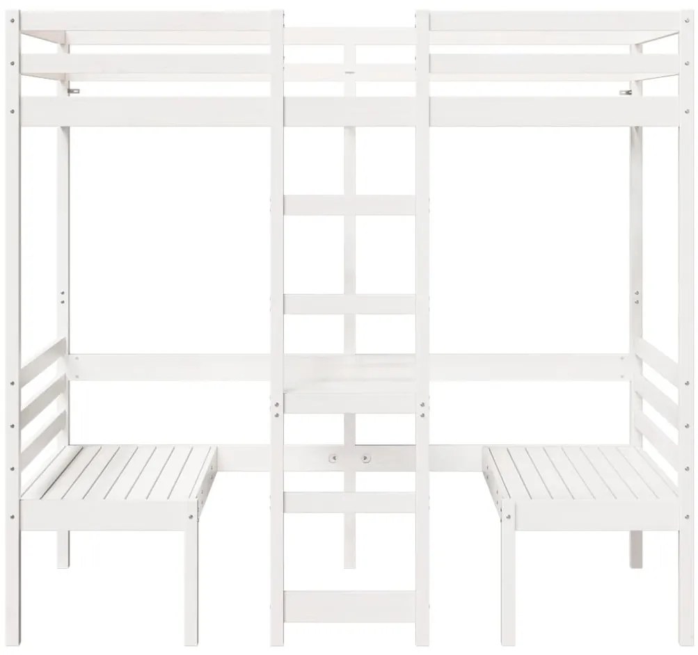 Cama alta c/ secretária/cadeiras 80x200 cm pinho maciço branco