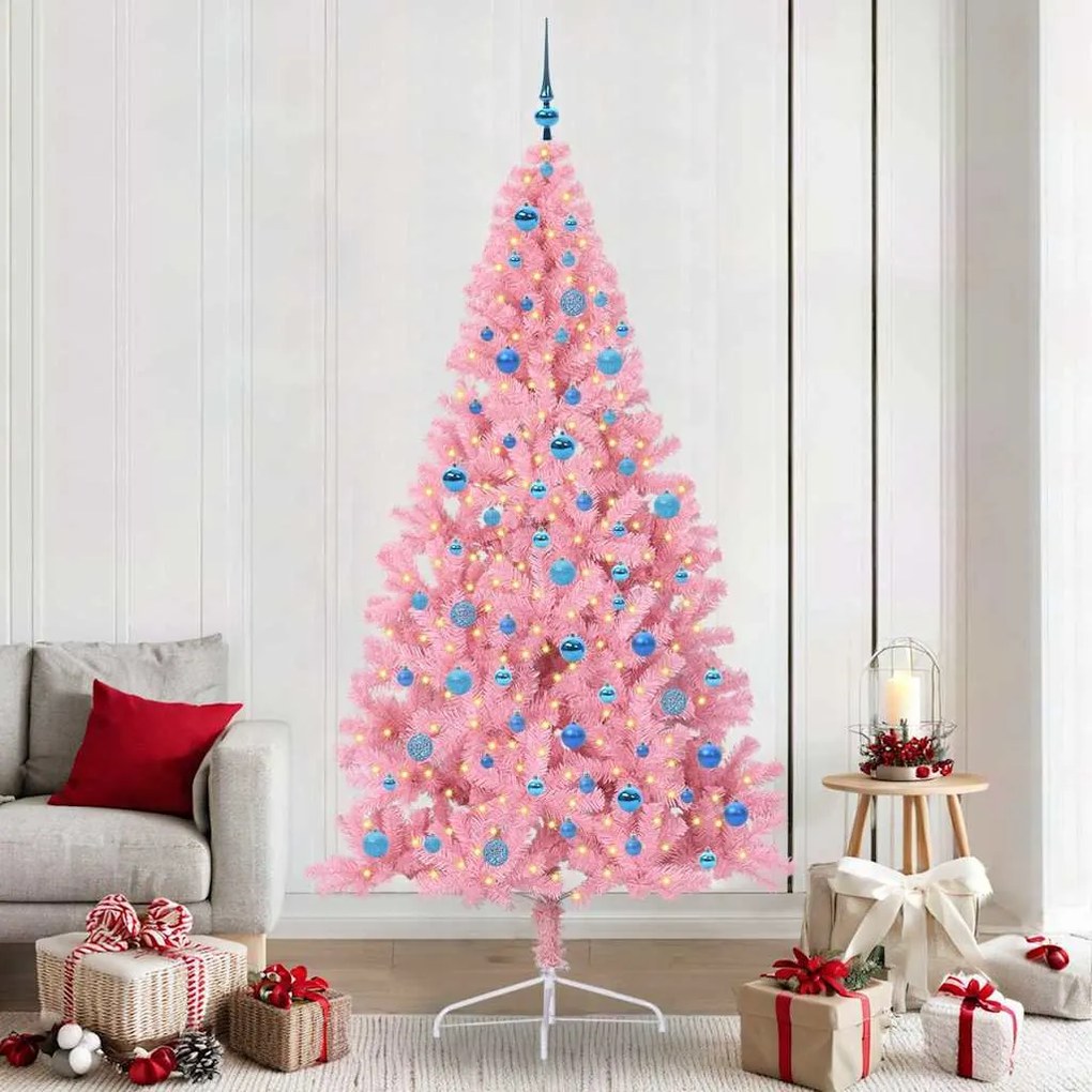 vidaXL Árvore de Natal Artificial Pré-iluminada Rosa 240 cm PVC