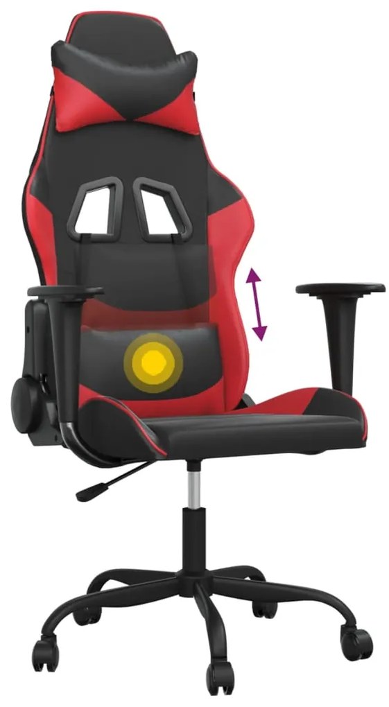 Cadeira gaming massagens couro artificial preto e vermelho