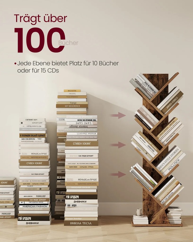 Estante em forma de árvore 20 x 38 x 115,2 cm para arrumação que poupa espaço Coleção Custos, castanho vintage