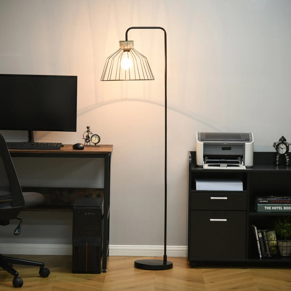 Candeeiro de pé de design elegante em metal com detalhes em rattan, ideal para casa, escritório, restaurante e café, 44 x 34 x 154 cm, preto