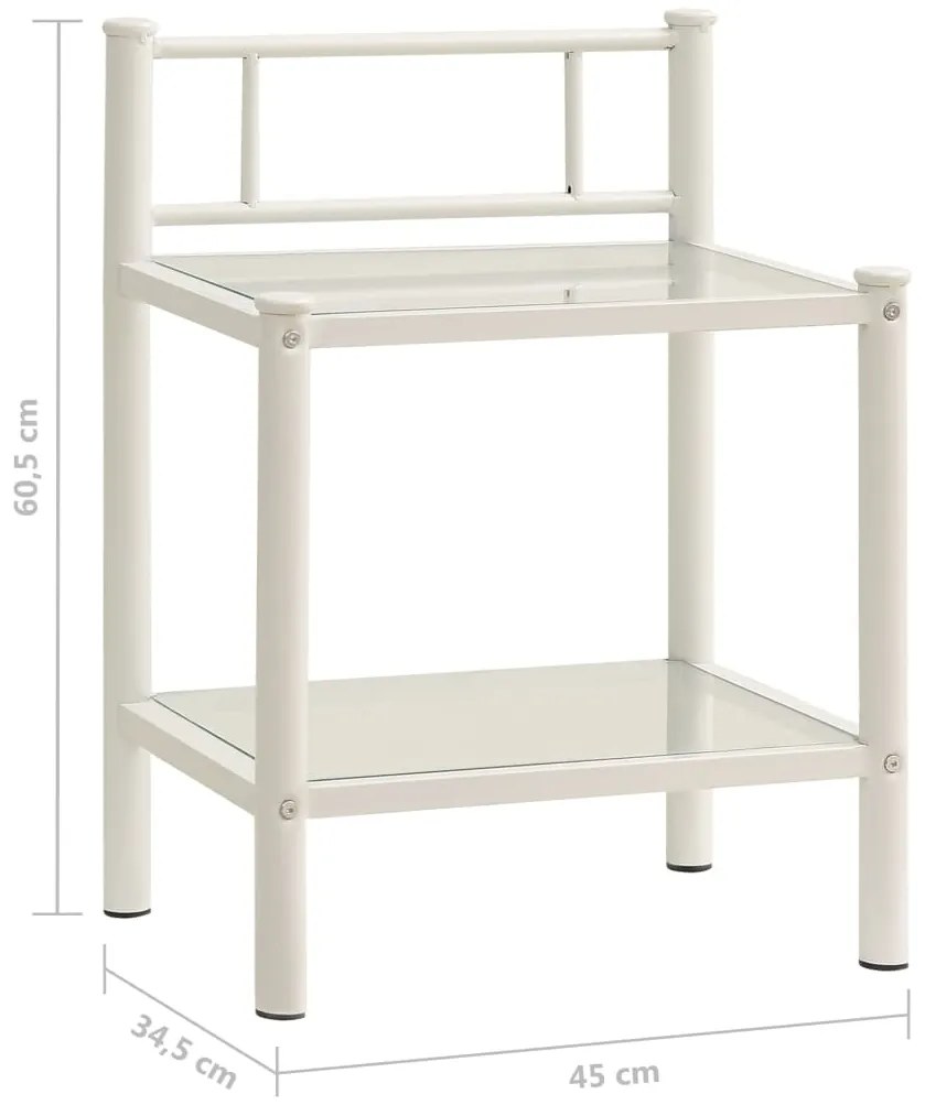 Mesas de cabeceira 2 pcs metal branco e vidro transparente