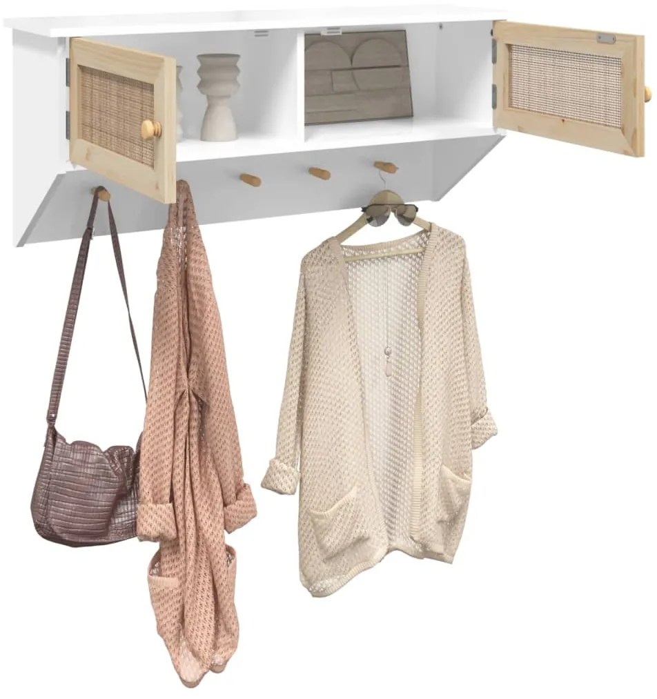 Cabide de parede derivados de madeira e vime natural branco