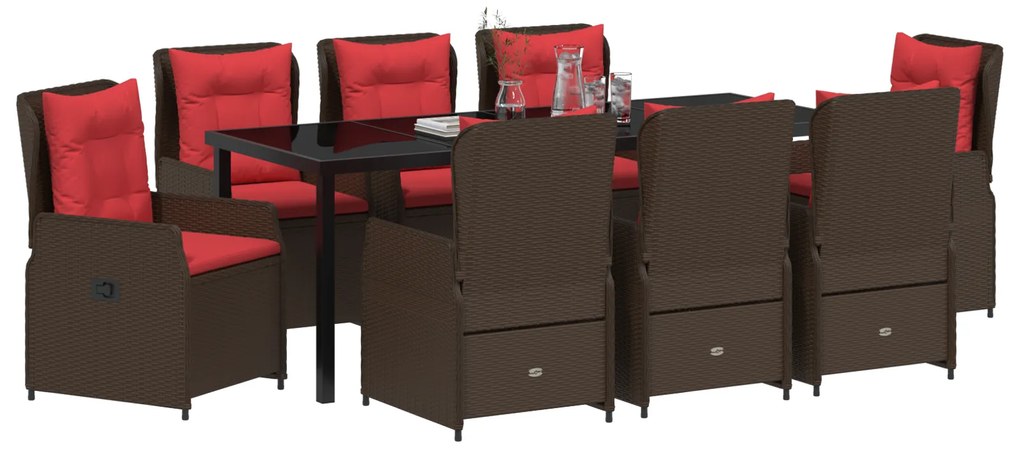 Conjunto de Jantar de Jardim de 9 Peças Castanho Rattan PE