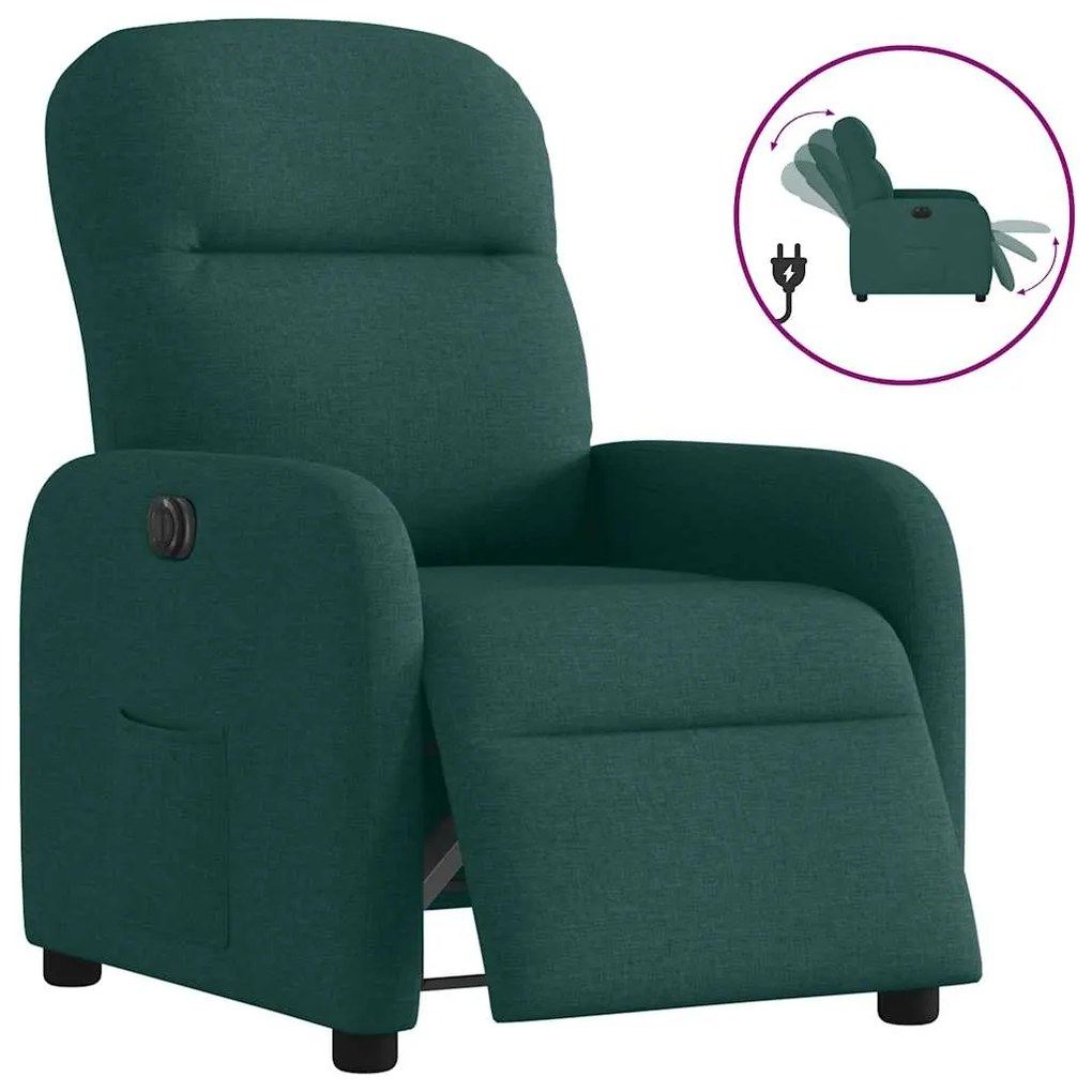 vidaXL Poltrona elétrica reclinável tecido verde-escuro