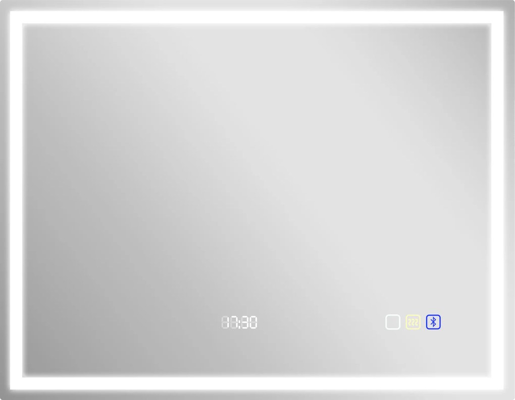 HOMCOM Espelho de banheiro LED bluetooth 90 x 70 cm interruptor tátil luz regulável 3 cores anti-embaçamento memória prateado | Aosom Portugal