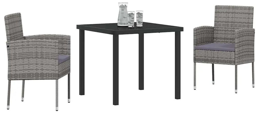 Conjunto de jantar pro jardim com 3 peças e almofadas em polyrattan ci