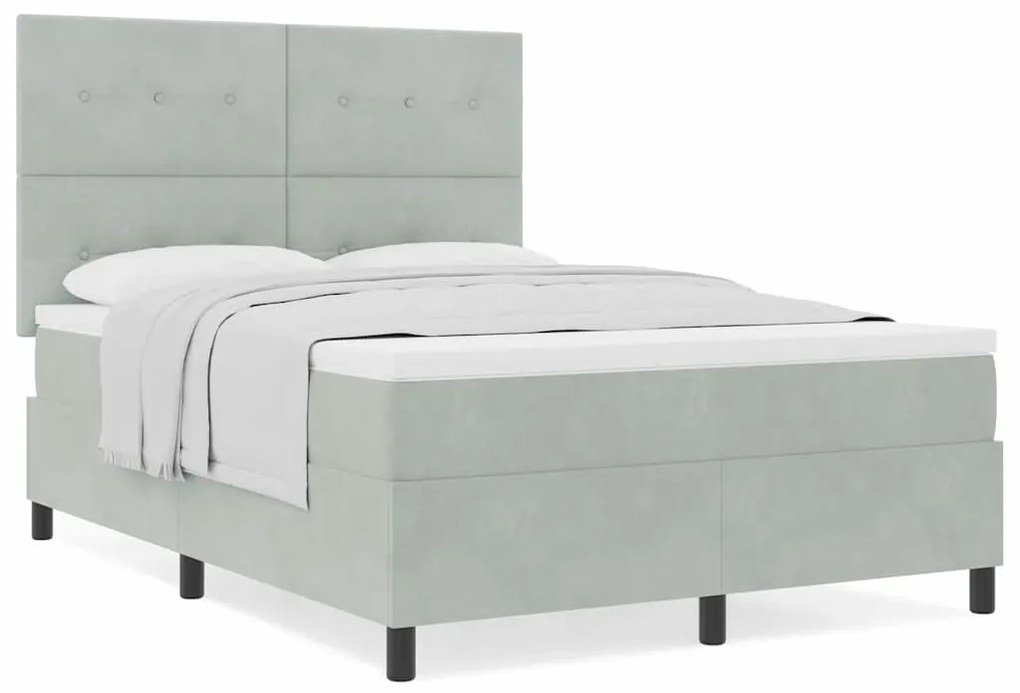 Cama Box com Colchão vidaXL Cinza Claro 140x190 cm Veludo