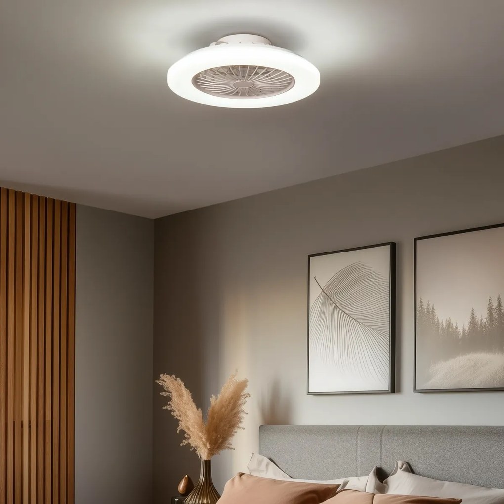 Ventilador de teto branco 48,5 cm incl. LED regulável em Kelvin com controle remoto - Clemo
