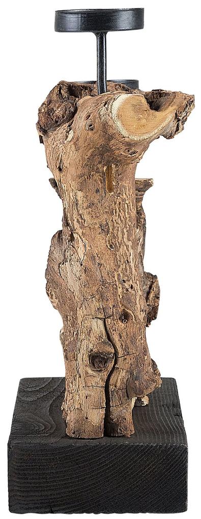 Candelabro em madeira castanha clara e preta 33 cm FLORES Beliani