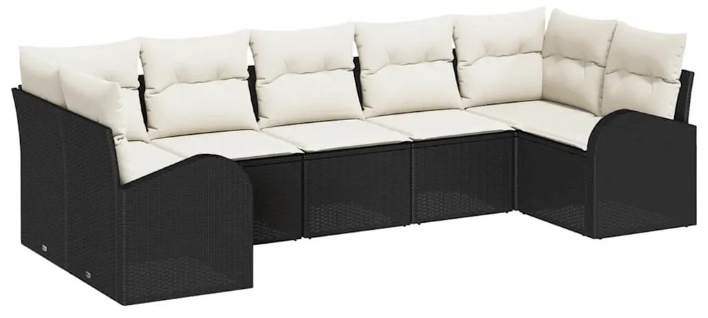 Conjunto de Sofá de Jardim vidaXL 7 Peças com Almofadas Preto Rattan d