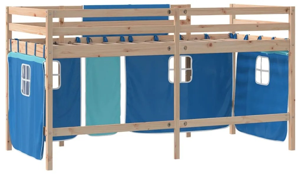 Cama alta p/ criança c/ cortinas 80x200 cm pinho maciço azul