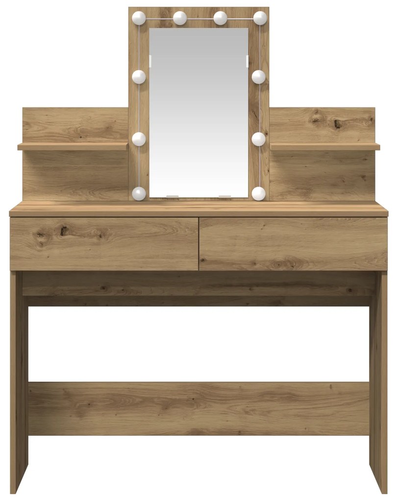 Mesa de Maquilhagem com LED Carvalho Artesanal 100x40x130 cm