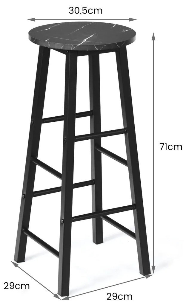 Conjunto de 2 bancos altos de mármore sintético rústico para bar Cadeiras altas com assento redondo para sala de jantar com apoio para os pés para bar