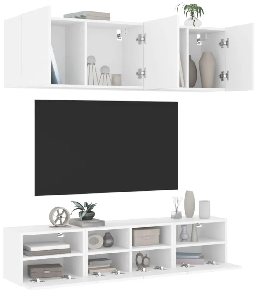 5 pcs móveis de parede p/ TV derivados de madeira branco