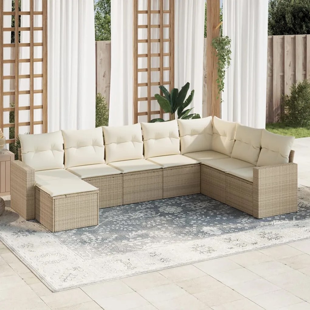 vidaXL 8 pcs conjunto de sofás p/ jardim com almofadões vime PE bege