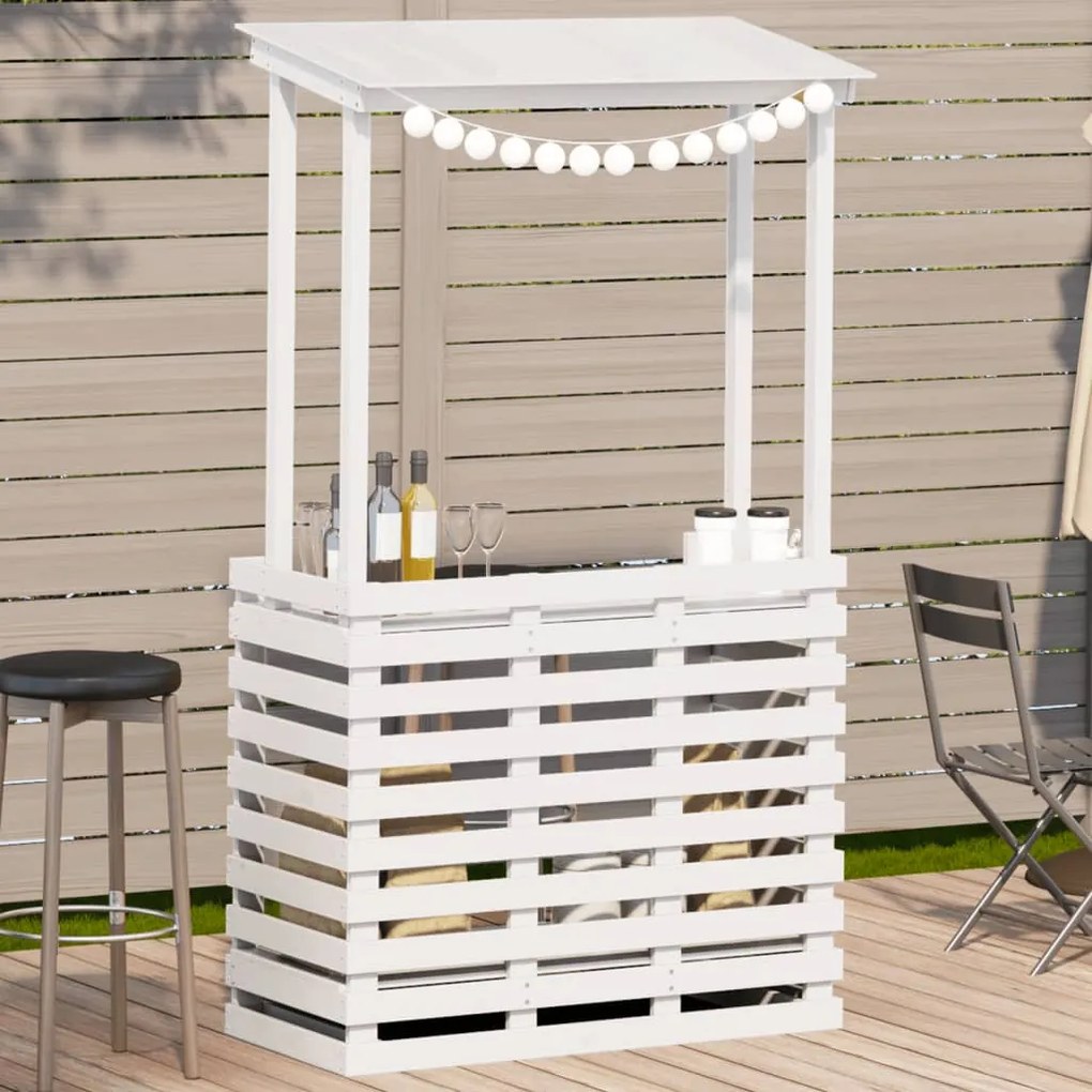 vidaXL Mesa de bar para exterior com telhado madeira maciça branco