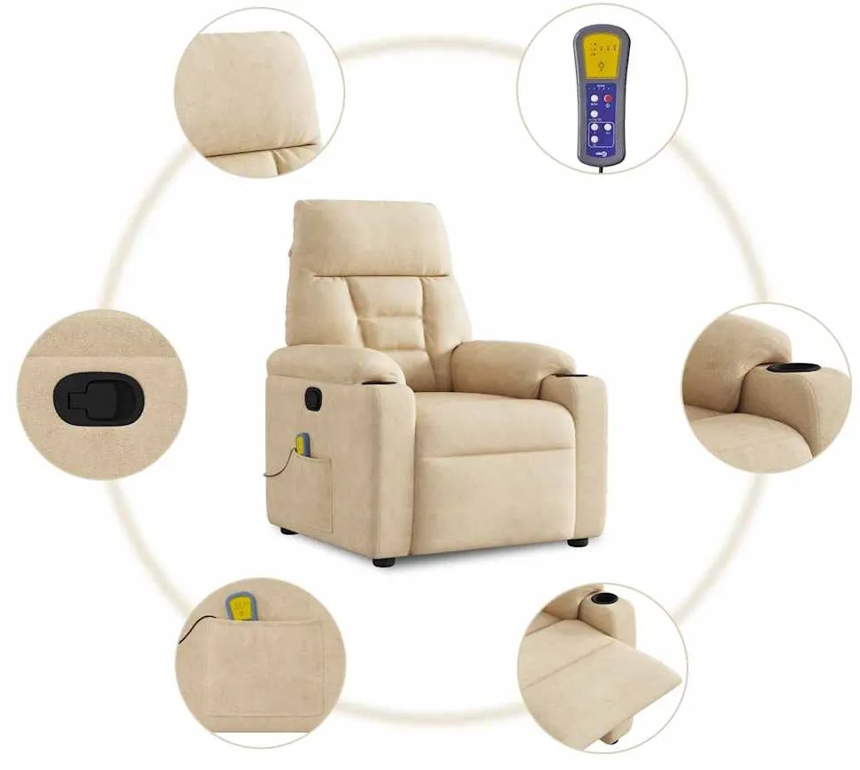 Poltrona de massagens reclinável tecido de microfibra creme