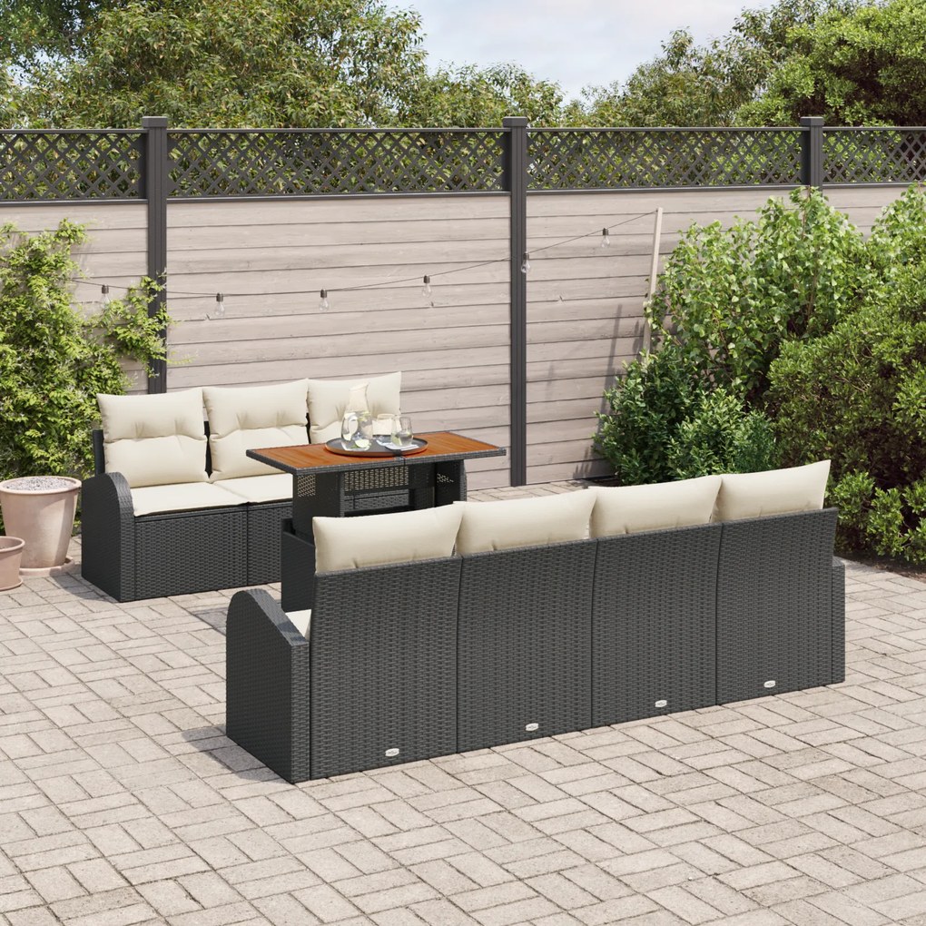 Conjunto de Sofás para Jardim vidaXL de 8 peças com Almofadas Preto Ra