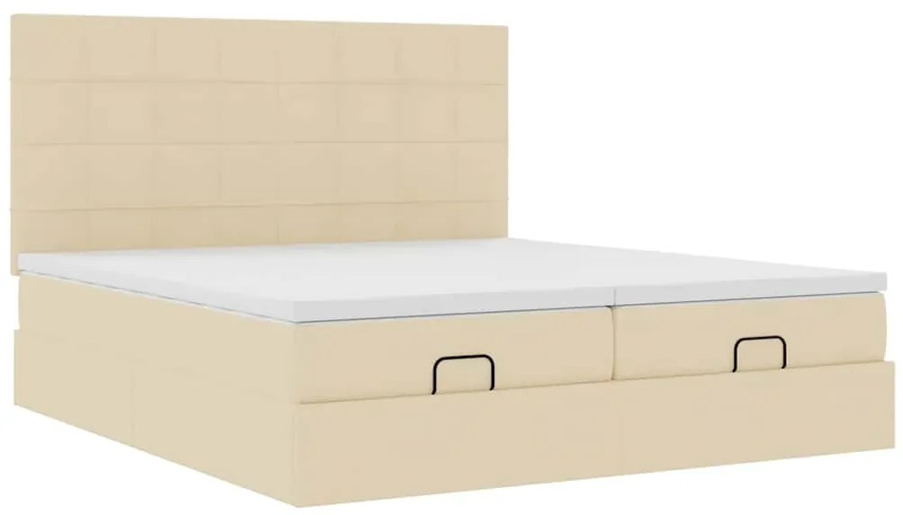 Estrutura de cama otomana com colchões tecido creme 200x200cm