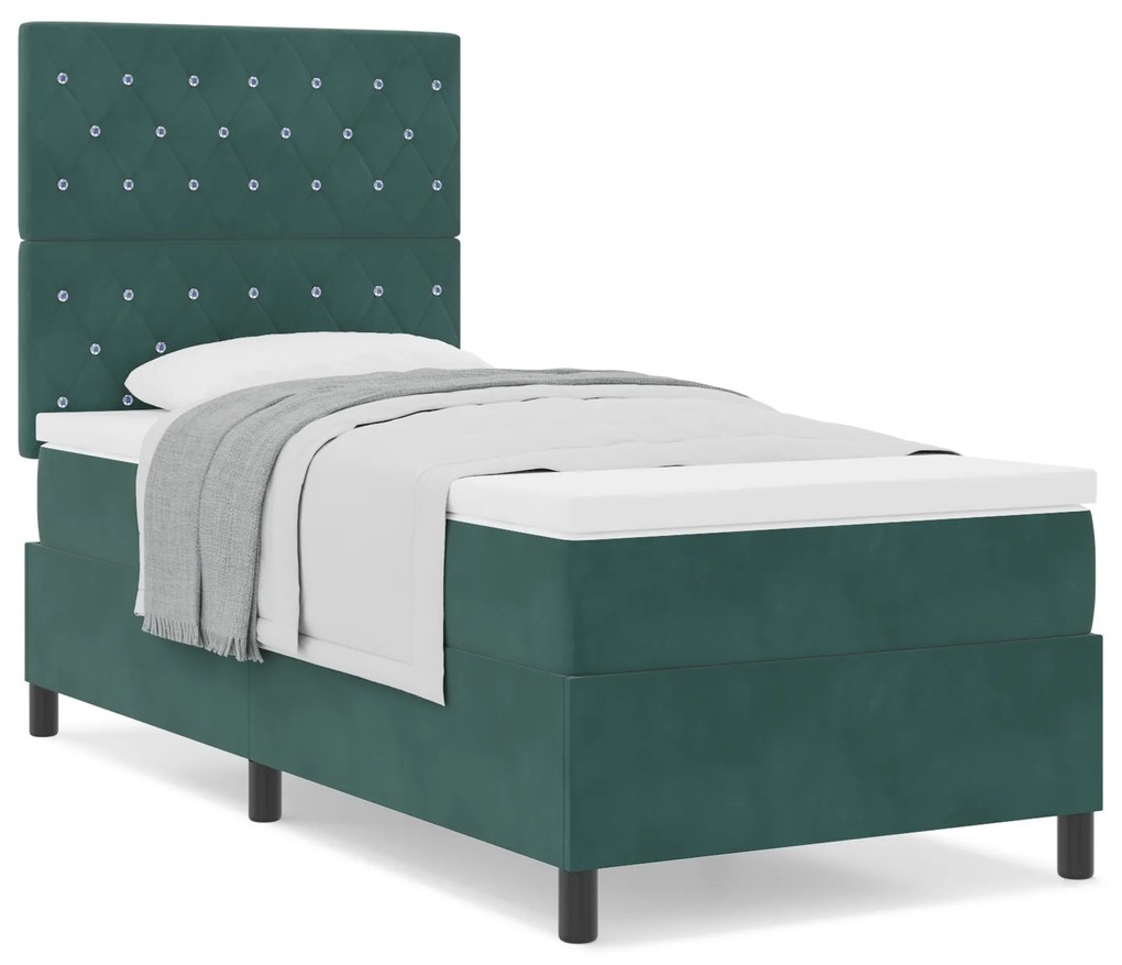 Cama Box com Colchão vidaXL Verde Escuro Solteiro Veludo