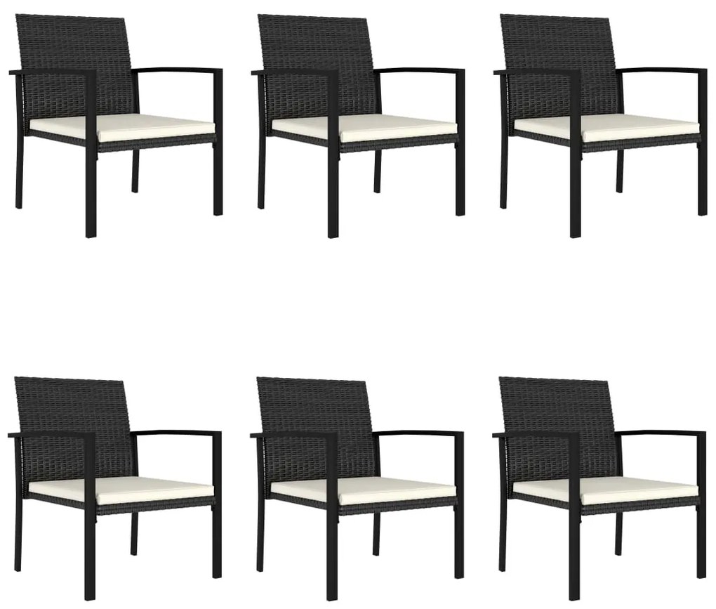 7 pcs conjunto de jantar para jardim vime PE preto