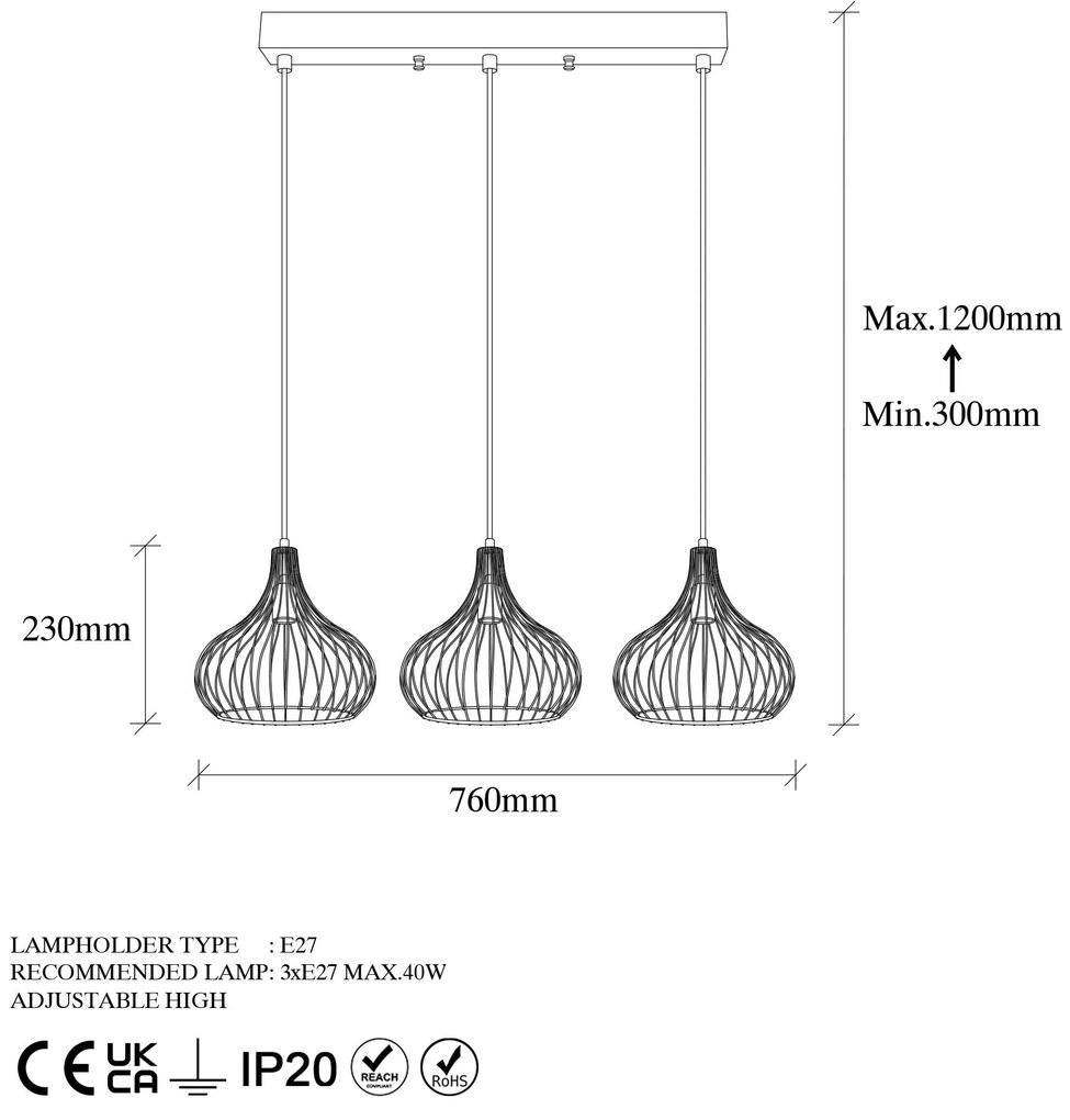 Chandelier Teldamla – Dourado Brilhante – 76 x 22 x 120 cm