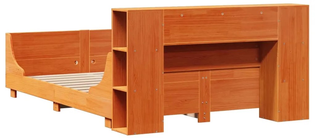 Cama sem colchão 135x190 cm madeira pinho maciça castanho-mel