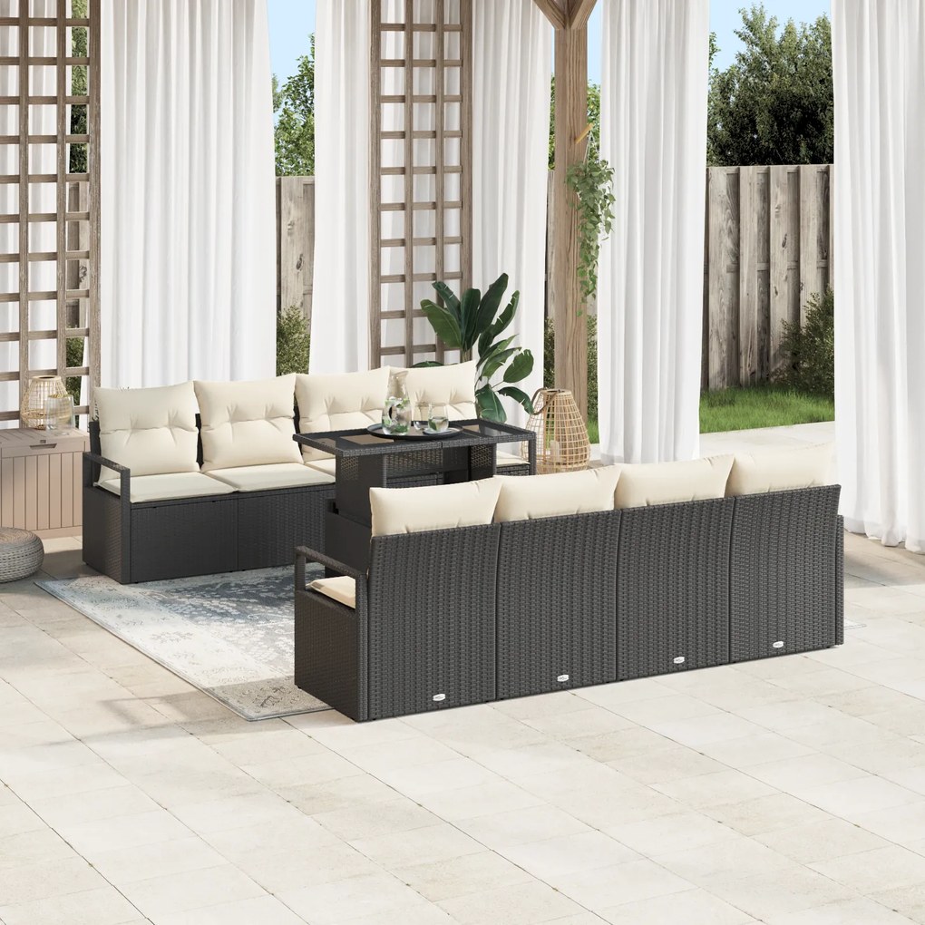 Conjunto de Sofás de Jardim vidaXL de 9 Peças com Almofadas Preto Ratt